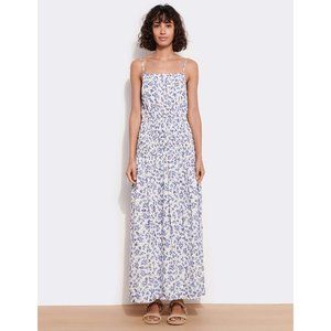 Sundry Blue White Floral Ditsy Smocked Maxi Dress Sleeveless Cotton